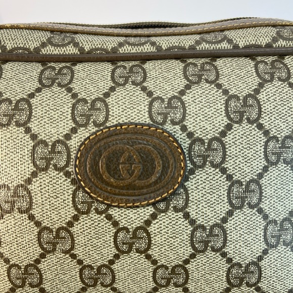 GUCCI Vintage GG Web PVC Canvas Leather Brown Clutch Toiletry Bag - Picture 9 of 12